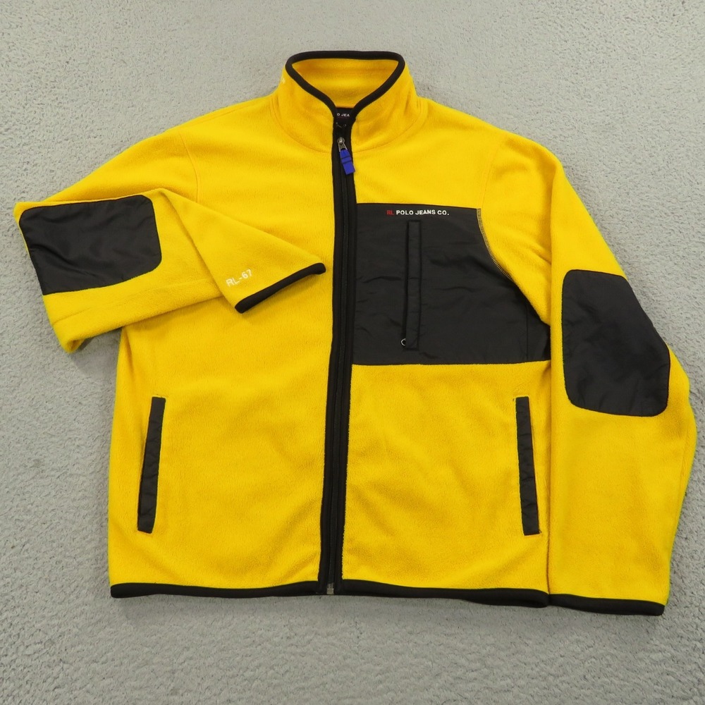 Polo Ralph Lauren Jacket Mens Medium Yellow Vintage Fleece Elbow Patch RL67
